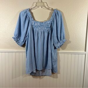 Torrid Blue and White Striped Smocked Yoke Top Size 1X
